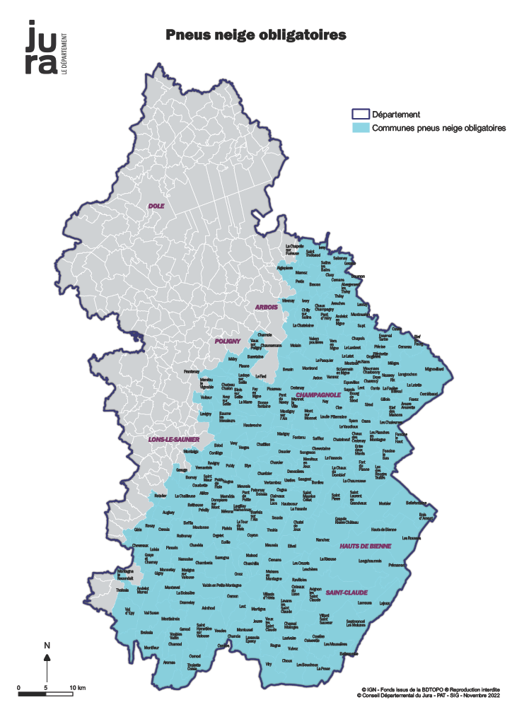 Cartes des communes jurassiennes concernées par la loi montagne en 2022-2023