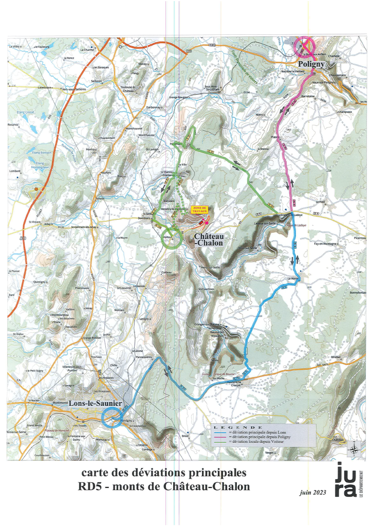 Plan de la déviation de la coupure de circulation - RD 5 - Château-Chalon